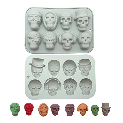 WYAHYQ 2Stücke Totenkopf Silikonform Halloween Dessert Fondant Schokoladen Backformen Schädel Kerzengießform von WYAHYQ