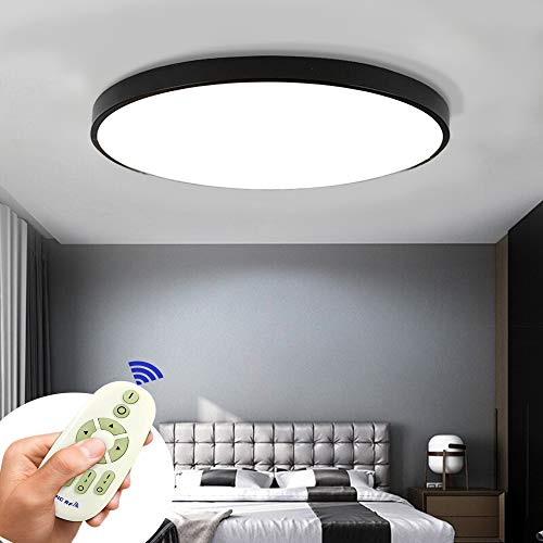 BRIFO 60W LED Deckenleuchte Dimmbar, Modern Lampe Design, Deckenlampe für Flur,Wohnzimmer,Büro,Küche,Energie Sparen Licht, Dimmbar (3000-6500K) Mit Fernbedienung (Schwarz 60W Rund Dimmbar) von WYBAN