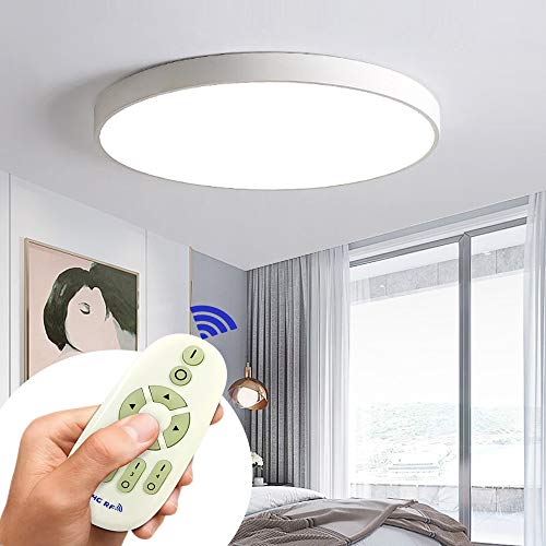 BRIFO 60W LED Deckenleuchte Dimmbar, Modern Lampe Design, Deckenlampe für Flur,Wohnzimmer,Büro,Küche,Energie Sparen Licht, Dimmbar (3000-6500K) Mit Fernbedienung (Weiß 60W Rund Dimmbar) von WYBAN