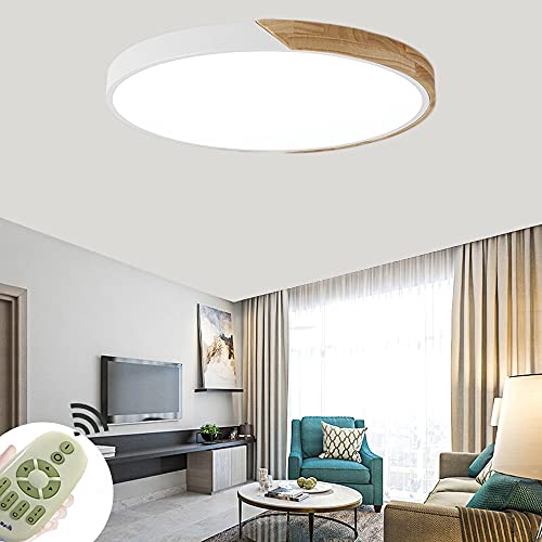 BRIFO 60W LED Deckenleuchte Holz Deckenlampe Dimmbar Round,Deckenlampe für Flur,Wohnzimmer, Küche,Büro, Energie Sparen Licht (Weiß-Round 60w) von WYBAN
