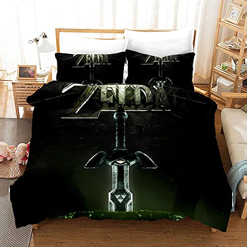 WYBFLF 3D Print Betten Kissen Bettwäsche The Legend of Zelda Spiel Cartoon Game Einzeln (135x200 cm), 2er Set 1 Stück Bettbezug + 1 Stück passender Kissenbezug von WYBFLF