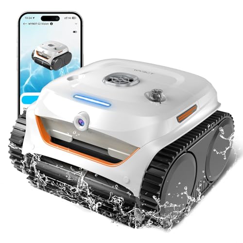 WYBOT C2 Vision AI Kamera Kabelloser poolroboter mit Akku, poolroboter Boden und Wand, Zweischicht-Filterung, leistungsstarke Absaugung, für Eingelassene Pools bis zu 180㎡(Weiß-Orange) von WYBOT
