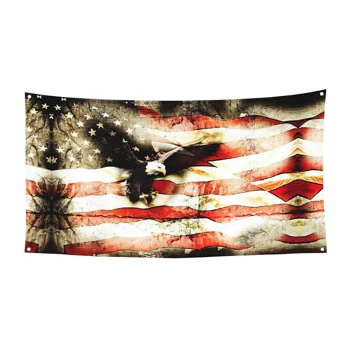 Amerikanische Flagge Fliegenadler Druck 1 Pack Banner Schild für Halloween, Innen- und Außenbereich, hängende Dekoration, UV-beständig, mit Metalllöchern von WYCZHY