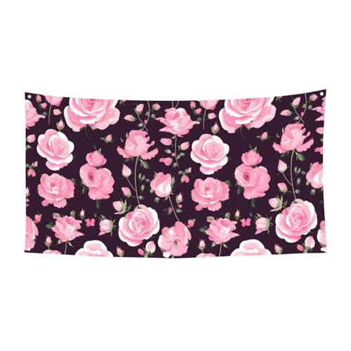 Blumen-Rose, rosa Druck, 1 Stück, Banner für Halloween, Innen- und Außenbereich, hängende Dekoration, UV-beständig, mit Metalllöchern von WYCZHY