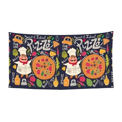 Chef-Pizza-Druck, 1 Stück, Banner für Halloween, Innen- und Außenbereich, hängende Dekoration, UV-beständig, mit Metalllöchern von WYCZHY