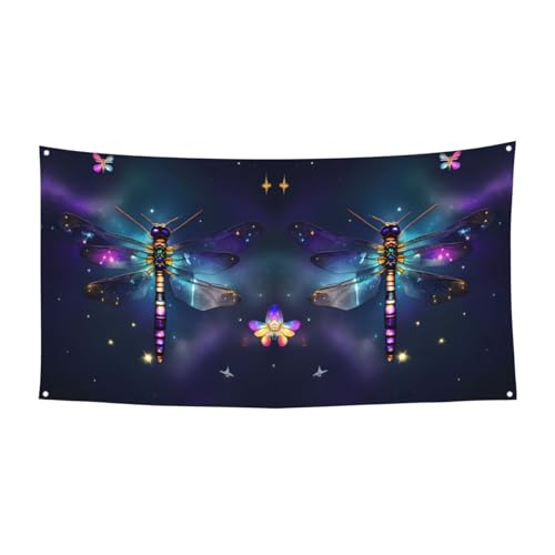 Galaxie-Tier-Libellen-Druck, 1 Stück, Banner für Halloween, Innen- und Außenbereich, hängende Dekoration, UV-beständig, mit Metalllöchern von WYCZHY