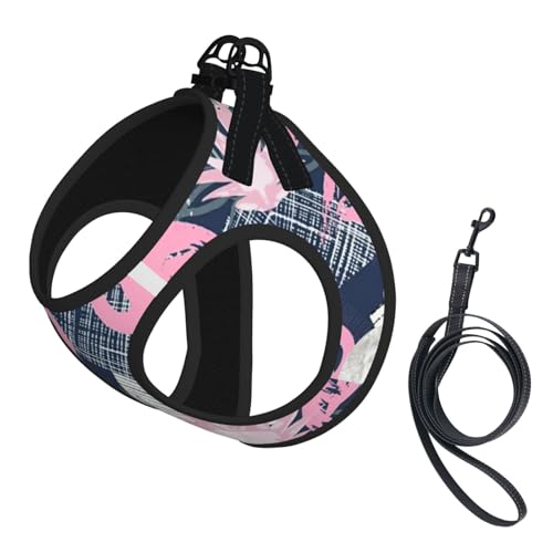Hunde-Sommergeschirr mit rosa Flamingo- und Blättern, weich, leicht, atmungsaktiv, reflektierend, für einfaches Gehen von WYCZHY