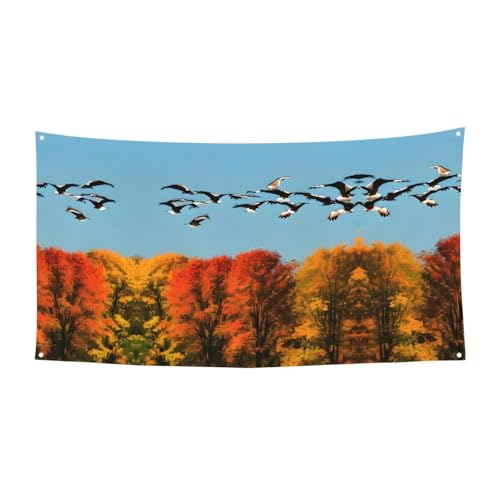 Jagd fliegende wilde Enten und Baum, 1 Packung Banner Schild für Halloween, Innen- und Außenbereich, hängende Dekoration, UV-beständig, mit Metalllöchern von WYCZHY