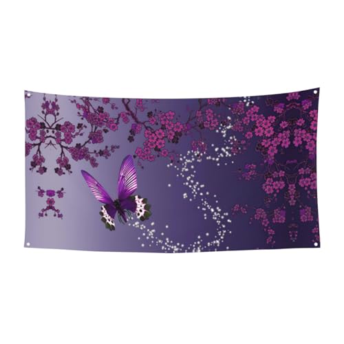 Lila Pflaume Schmetterling Druck 1'Pack Banner Schild für Halloween, Innen- und Außenbereich, hängende Dekoration, UV-beständig, mit Metalllöchern von WYCZHY