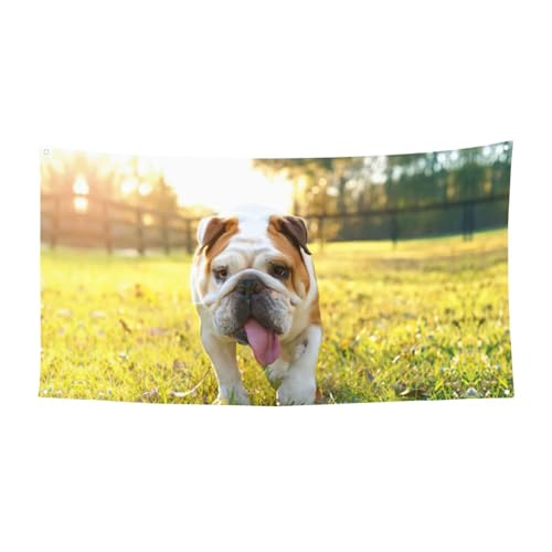 Niedliches Bulldoggen-Welpen-Druck, 1 Stück, Banner für Halloween, Innen- und Außenbereich, hängende Dekoration, UV-beständig, mit Metalllöchern von WYCZHY