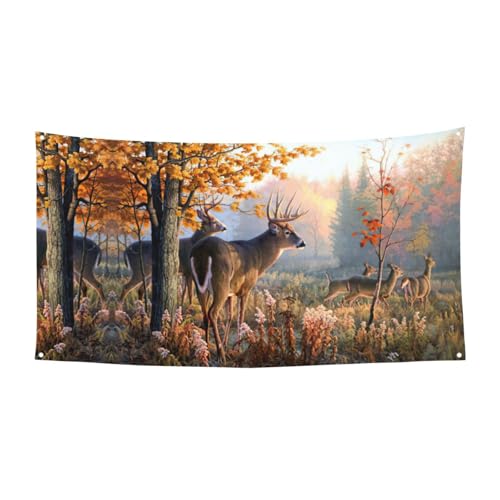 Niedliches Hirsch-Druck, 1 Stück, Banner für Halloween, Innen- und Außenbereich, hängende Dekoration, UV-beständig, mit Metalllöchern von WYCZHY