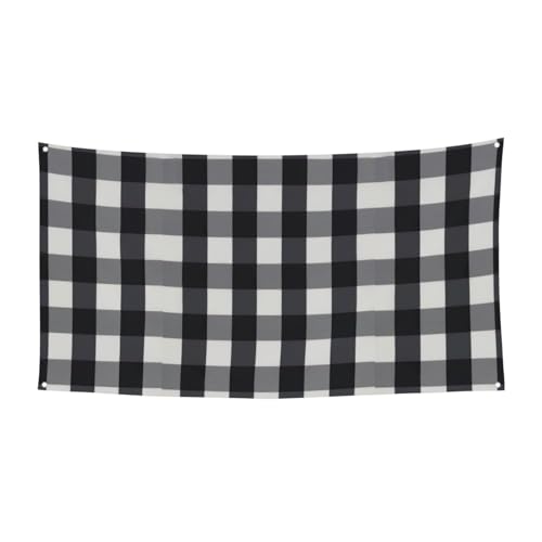 Schwarz-weißes Plaid, 1 Druck, 1 Stück, Banner für Halloween, Innen- und Außenbereich, hängende Dekoration, UV-beständig, mit Metalllöchern von WYCZHY