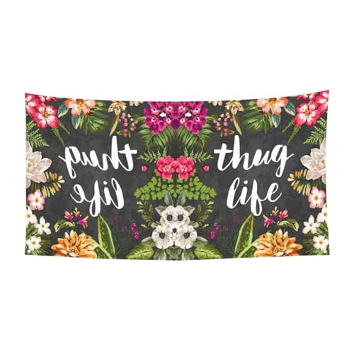 Thug Life Blumen-Druck, 1 Stück, Banner für Halloween, Innen- und Außenbereich, hängende Dekoration, UV-beständig, mit Metalllöchern von WYCZHY