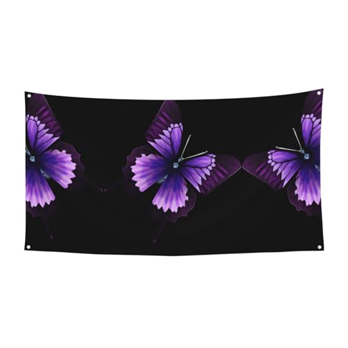 Violetter Schmetterlings-Druck, 1 Stück, Banner für Halloween, Innen- und Außenbereich, hängende Dekoration, UV-beständig, mit Metalllöchern von WYCZHY