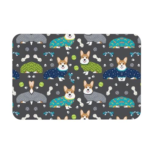 WYCZHY Badematte mit Corgi-Hunde-Aufdruck, Kieselgur, rutschfest, 60 x 40 cm, einfach zu verstauen, Badematten für Bad und Küche von WYCZHY