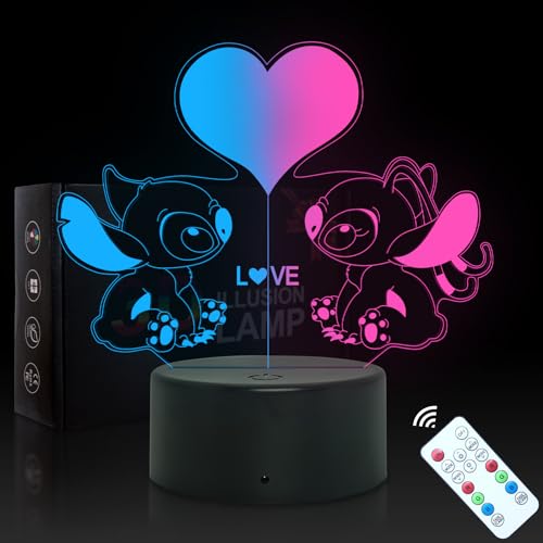 WYDCAA Lilo und Stitch lampe - Stitch Nachtlicht - Acryl RGB 3d LED 16 Farben Nachtlicht, Kinder Nachttischlampe, Kinder Schlafzimmer Dekoration, Geschenk für Stitch Fans von WYDCAA