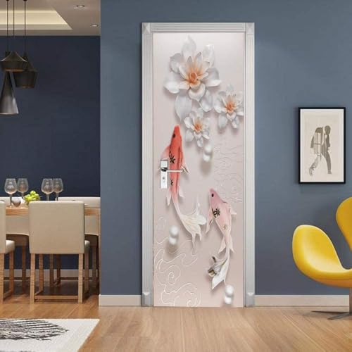 3D Kreative Türaufkleber Tier Karpfen Blume Weiß 90X200Cm Selbstklebend Art Decals Wandaufkleber Pvc Fototapete Wasserdichte Türtapete Poster Wohnzimmer Küche Schlafzimmer Dekoration 3D Kreative Türaufkleber Tier Karpfen Blume Weiß 90X200Cm Selbstklebend Art Decals Wandaufkleber Pvc Fototapete Wasserdichte Türtapete Poster Wohnzimmer Küche Schlafzimmer Dekoration von WYDRFQ