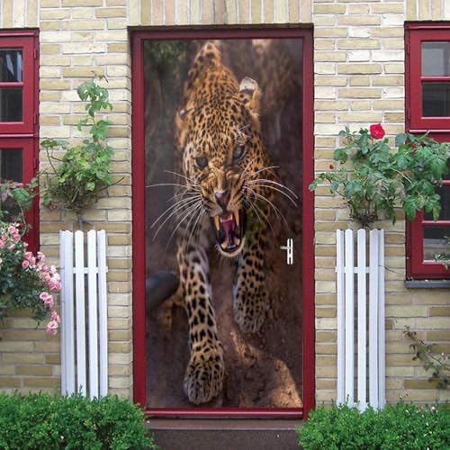 3D Tür Wandbild Aufkleber Für Schlafzimmer Wohnzimmer Türaufkleber Selbstklebende Tür Tapete 95X215Cm Pvc Wasserdichte Abnehmbare Wilder Leopard Tapete Art Home Dekoration von WYDRFQ