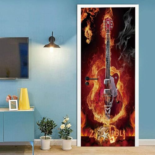 3D Türaufkleber Pvc Wasserdichte Selbstklebe Abnehmbare Aufkleber 77X200Cm Flammenmusik Rockgitarre Poster Fototapete Wohnzimmer Schlafzimmer Bad Türtapete Kunst Wandwandaufkleber 3D Türaufkleber Pvc Wasserdichte Selbstklebe Abnehmbare Aufkleber 77X200Cm Flammenmusik Rockgitarre Poster Fototapete Wohnzimmer Schlafzimmer Bad Türtapete Kunst Wandwandaufkleber von WYDRFQ