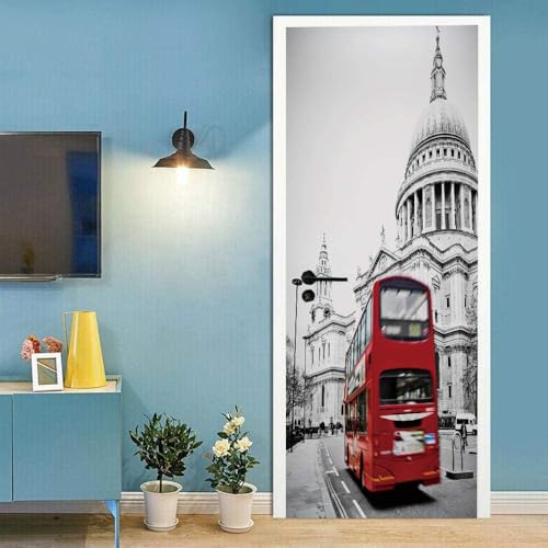 Art Wandtattoo Gebäude Schwarz Und Weiß Bus Rot 90X200Cm 3D Kreative Türaufkleber Selbstklebend Türposter Schlafzimmer Haus Bad Wasserdichte Türtapete Wohnzimmer Deko Wandbild Wandaufkleber Art Wandtattoo Gebäude Schwarz Und Weiß Bus Rot 90X200Cm 3D Kreative Türaufkleber Selbstklebend Türposter Schlafzimmer Haus Bad Wasserdichte Türtapete Wohnzimmer Deko Wandbild Wandaufkleber von WYDRFQ
