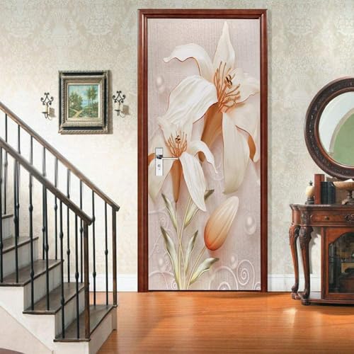 Türtapete Selbstklebend Türposter Weiße Blume Blühende Pflanze 90X200Cm 3D Türaufkleber Wasserdichte Fototapete Türfolie Abnehmbar Wandaufkleber Wohnzimmer Küche Schlafzimmer Deko Wandbild von WYDRFQ
