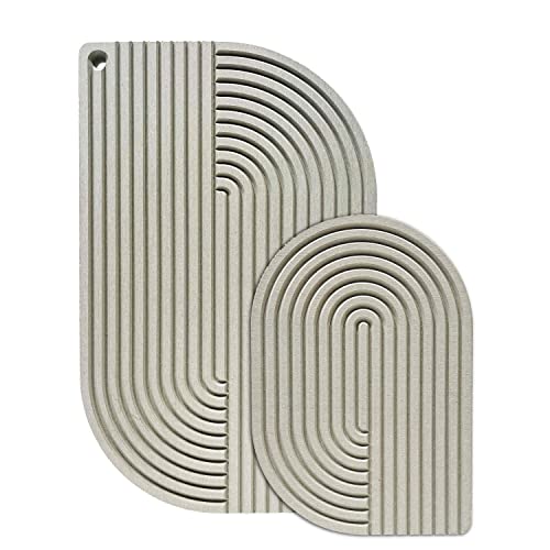 WYE Schneidebrett Set Lines (groß/42cm) & Curve (klein/26cm) grau aus Holz Werkstoff - multifunktionales Küchenbrett nachhaltig spülmaschinenfest von WYE