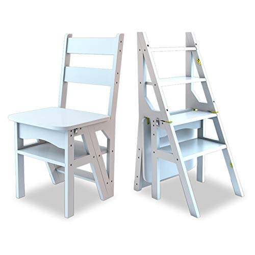 Massivholz-Klappleiter Lehrstuhl for Küche, Haushalt Faltbare Trittschemel Leiter Stuhl Tragbare Trittleiter und Stühle Kombination (Color : White) von WYF-ZB