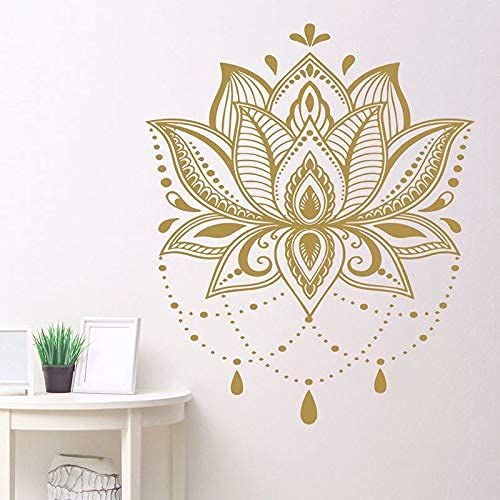 Lotus Mandala Wandtattoo Vinyl Home Wohnzimmer Schlafzimmer Dekoration Böhmische Yoga Blume Aufkleber Wandbild 57X69Cm von WYFCL