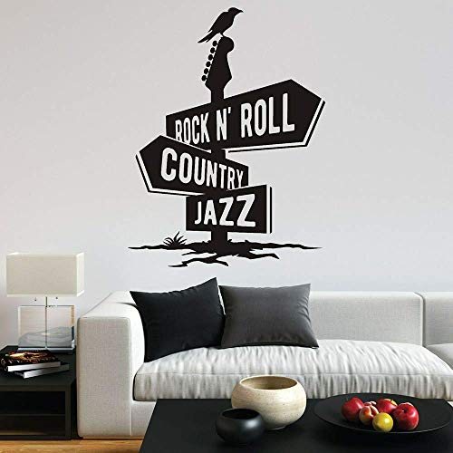 Rock Country Country Jazz Wandtattoo Krähe Gitarre Musik Spaß Vinyl Wandtattoo Vinyl Wandkunst Aufkleber Für Zuhause Schlafzimmer Dekoration75X57Cm von WYFCL
