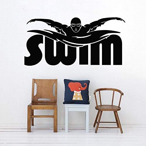 WYFCL Schwimmer Wandtattoo Sport Vinyl Wandaufkleber Fitnessstudio Schwimmen Wandkunst Wandbild Schwimmen Wort Aufkleber Wassersport Poster 57X27Cm von WYFCL