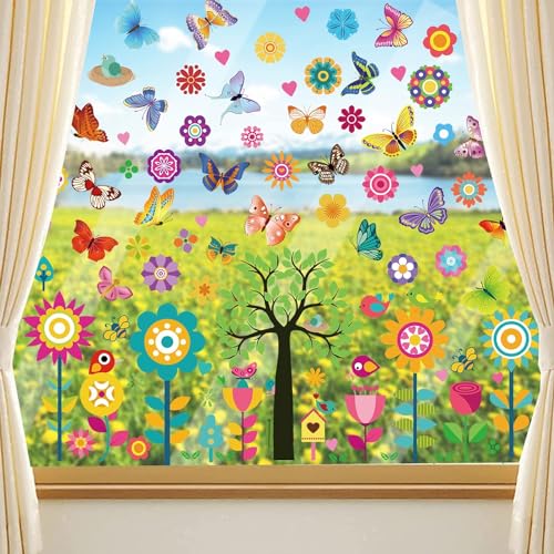 9 Blätter Fensterbilder Frühling Selbstklebend – Wiederverwendbare Ostern Fensteraufkleber mit Schmetterlingen, Blumen, Vögeln und Bäumen für Fensterdeko, Kinderzimmer & Party Zubehör 9 Blätter Fensterbilder Frühling Selbstklebend – Wiederverwendbare Ostern Fensteraufkleber mit Schmetterlingen, Blumen, Vögeln und Bäumen für Fensterdeko, Kinderzimmer & Party Zubehör von WYFDCZZP