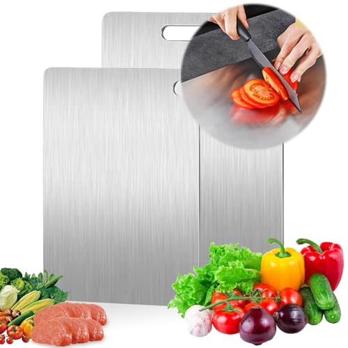 WYFDCZZP Titan Schneidebrett, 2 Stück, Edelstahl, Dickes Metallschneidebrett, Doppelseitiges Schneidebrett in Lebensmittelqualität, Auch als Nudelbrett, Backbrett,Teigbrett (B) von WYFDCZZP