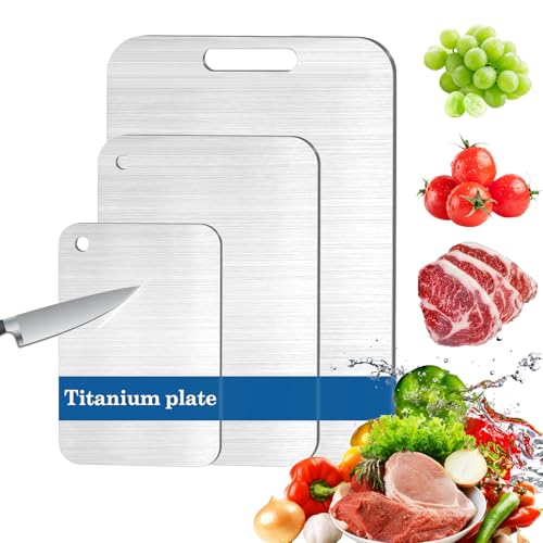 WYFDZZP Titan Schneidebrett, 3 Stücke Schneidebrett Edelstahl, Titanium Cutting Board, Doppelseitiges Lebensmittel Grade Schneid-ebrett, Titanium Chopping Board für Fleisch, Brot, Gemüse & Obst von WYFDCZZP