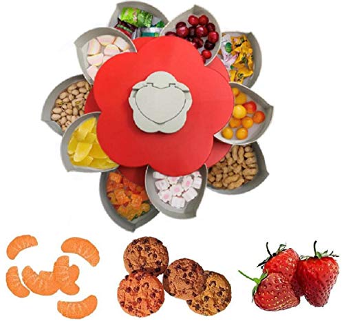 WYFFF Kreative ​Blütenblatt Rotierende Süßigkeiten Box Snackbox Nüsse Getrockneten Obstteller Snack-Aufbewahrungstablett Mit Telefonhalter Tablett Für Zu Hause Hochzeit Weihnachtsfeier,Rot von WYFFF