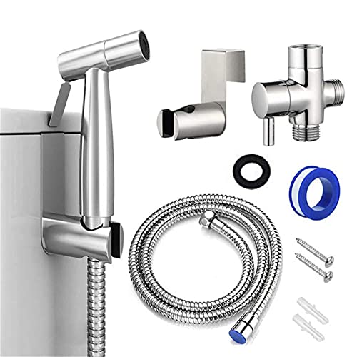 Bidet-Spray-Duschset, Hand-Wc-Bidet-Sprühset-Set, Edelstahl-Bidet-Wasserhahn Für Badezimmer, Spray-Duschbrause, Douche-Set, Einfach Zu Installieren (Farbe: Silber, Si (Silber 12 X 5,5 Cm)) von WYFQL-JYO