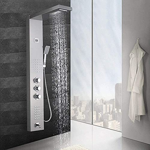 Duschsystem Black Nickel Rainfall Wasserfall Duschpaneel Massagedüsen Duschsäule Thermostatmischer Duscharmatur Turm Duschwannenauslauf, Black Bronze (Brushed Nickel) von WYFQL-JYO