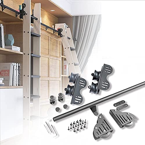 Einziehbare Rollleiter-Hardware – Bibliotheks-Schiebeleiter-Hardware-Set, mit Bodenrollenrädern + Verlängerungsschiene/Schiene (ohne Leiter), mobile Leiterschiene (Größe: 100 cm Schienen-Set von WYFQL-JYO