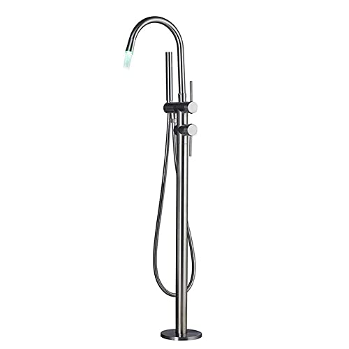 Led Freistehender Wanneneinfüllhahn Mit Regenfall Handbrause Bodenmontage Stehende Badewanne Dusche Mischbatterien Runder Einhand-Badewannenhahn Gebürstetes Nickel Gebürstetes Nickel B (Gebürstetes Led Freistehender Wanneneinfüllhahn Mit Regenfall Handbrause Bodenmontage Stehende Badewanne Dusche Mischbatterien Runder Einhand-Badewannenhahn Gebürstetes Nickel Gebürstetes Nickel B (Gebürstetes von WYFQL-JYO
