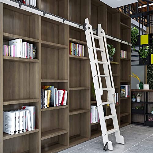 Rollende Schiebeleiter, Hardware-Bibliothek – Schiebetür-Schiebe-Set, Stahl-Rundrohr, mobile Leiter, Bibliotheks-Teleskop-Schiebeleiter-Zubehör (mit Rollen), einfach zu installieren (schwarz, 700 cm) von WYFQL-JYO