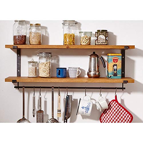 Küche Schwimmwandregale mit Haken, Holz Rustic Regale for die Wand, Hauptspeicherorganisator Regal, Wandregal for Küchengeräte Display Bild Ledge Shelf (Size : 100×20×40cm) von WYFZT