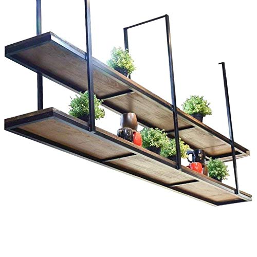WYFZT Decke Regal Küche Deckenregal Industrial Bar Rustikaler Hängend Regal Decke Topfhänger Kräuterkorb Wurstkrone Küchenhängeregal Organizer Vintage Metall Eisen Hölz, 2-Tier (Size : 150×30×80cm) von WYFZT