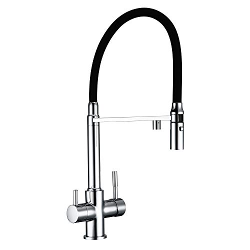 Küchenarmaturen Ausziehbar Mit Brause, 3 Wege Sauberes Wasser Küchenarmatur Mit Sprühgerät, Schwenkbarer Pulldown Küchenarmaturen Verlängerung Modern Stil Messing Küchenarmaturen Heiß und Kalt,Schwarz von WYH