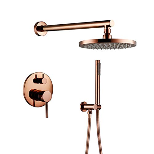 WYH Duscharmatur Unterputz Regendusche Set, Rose Gold Finish Massivem Messing Duschmischer Umstellventil Duschsystem Regendusche Set Runde Duschkopf Badezimmer Wandmontage Duscharmaturen Set, 12inch von WYH