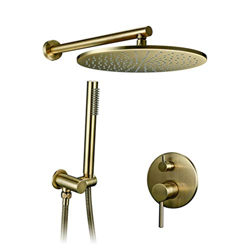 WYH Duscharmatur Unterputz Set, Massivem Messing Badezimmer Runde 8-12" Duschkopf Luxus Duschmischer Gold Gebürstet Duschsystem Regendusche Mixer Mit Handbrause Und Duschschlauch Set, 8inch WYH Duscharmatur Unterputz Set, Massivem Messing Badezimmer Runde 8-12" Duschkopf Luxus Duschmischer Gold Gebürstet Duschsystem Regendusche Mixer Mit Handbrause Und Duschschlauch Set, 8inch von WYH