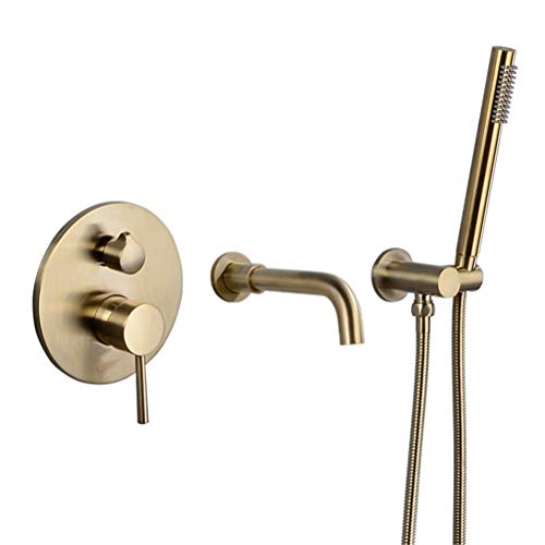 WYH Messing Gold gebürstet Wandmontage Badewanne Duscharmatur unterputz Set Badewannenarmatur Unterputz Embedded Wasserhahn Mixer 2 Funktionshähne Mit Handbrause von WYH