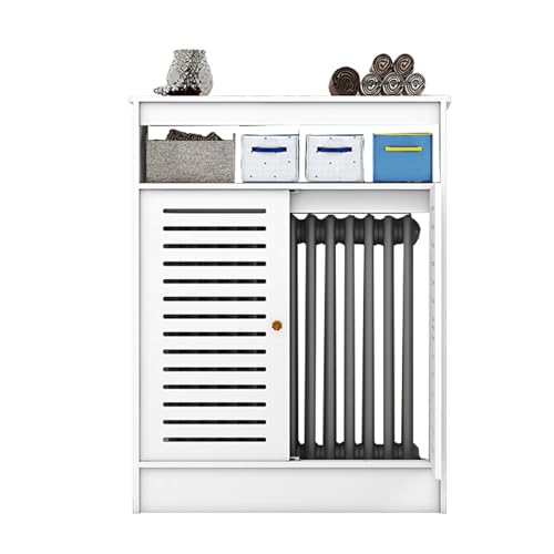 WeißE HeizköRperabdeckung Mit Lamellengitter Und Ablage, Dekorativer HeizköRperschrank, Aufbewahrungsbox Aus Holz Mit 2 TüRen FüR Wohnzimmer Und Bad(70x25x100cm/27.5x10x39") von WYHBXD
