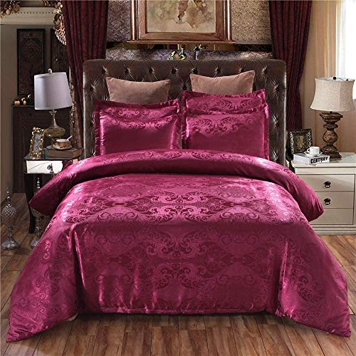 WYHQL Bettbezug - 100% Mikrofaser Luxus Satin Jacquard Bettwäsche Set - Bettbezug + 2 Kissenbezüge (3 Stück) (Color : Red, Size : 220X240cm) von WYHQL