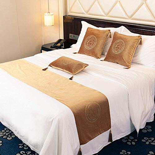 WYHQL Bettläufer Schal Bettläufer mit Quaste Samt Hot Drill Bett Schwanz Handtuch Hotel Schlafzimmer Bettwäsche Dekoration Bett Flagge (Color : Gold, Size : Pillowcase*1) von WYHQL