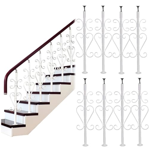 Geländer Innen Außen Treppengeländer Pfosten Metallbaluster 4er-, 6er-, 8er-Set, Weiße Moderne Treppenspindeln Mit 270°-Halterung Und Schrauben-Kits Für Die Renovierung Und Umgestaltung Von Loft-Foyer von WYJBFA