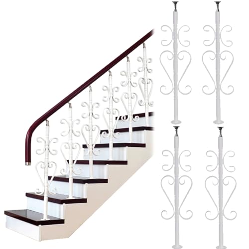 Geländer Innen Außen Treppengeländer Pfosten Metallbaluster 4er-, 6er-, 8er-Set, Weiße Moderne Treppenspindeln Mit 270°-Halterung Und Schrauben-Kits Für Die Renovierung Und Umgestaltung Von Loft-Foyer von WYJBFA